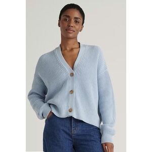 Quince 100% Organic Cotton Fisherman Cardigan Women XS Sky Blue Cropped Coastal